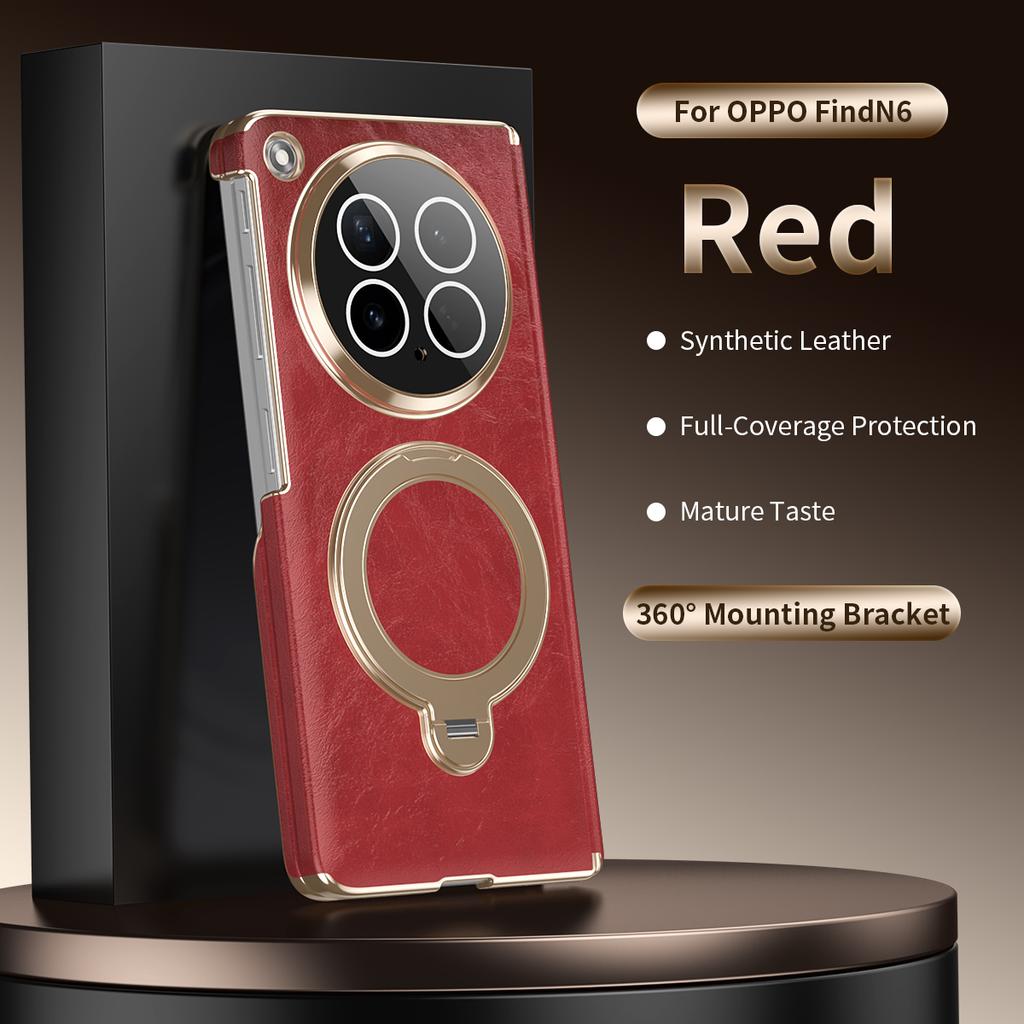 Premium Oil Wax Texture Leather Case for Oppo Find N6 Dual-Axis Hinge All-Inclusive Lens Protection Invisible Ring Stand Cover