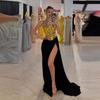 European-American One-Shoulder Black Leather Two-Piece Dress with Slit - Sexy Lace-Up Backless Evening Gown