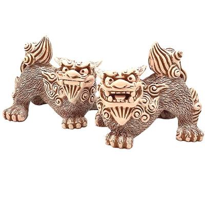 Okinawa Souvenir Shisa Figurine Mini Entryway Curry Shisa (Brown/Horizontal)