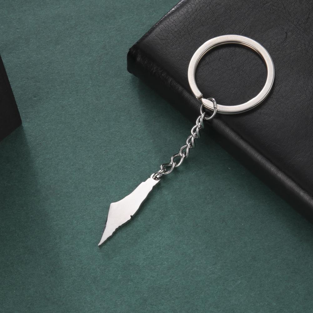 Lemegeton Lsrael-Palestine Map of Men and Women Key Chain Stainless Steel Pendant Key Chain Silver Antique Jewelry Gift
