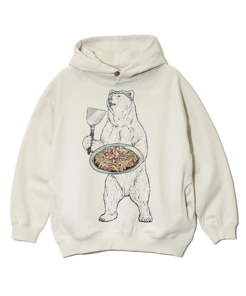 [go slow caravan] 332607 Okomi Yakikuma Pullover Hoodie, Air-Spun Yarn Fleece, Ivory, Size S