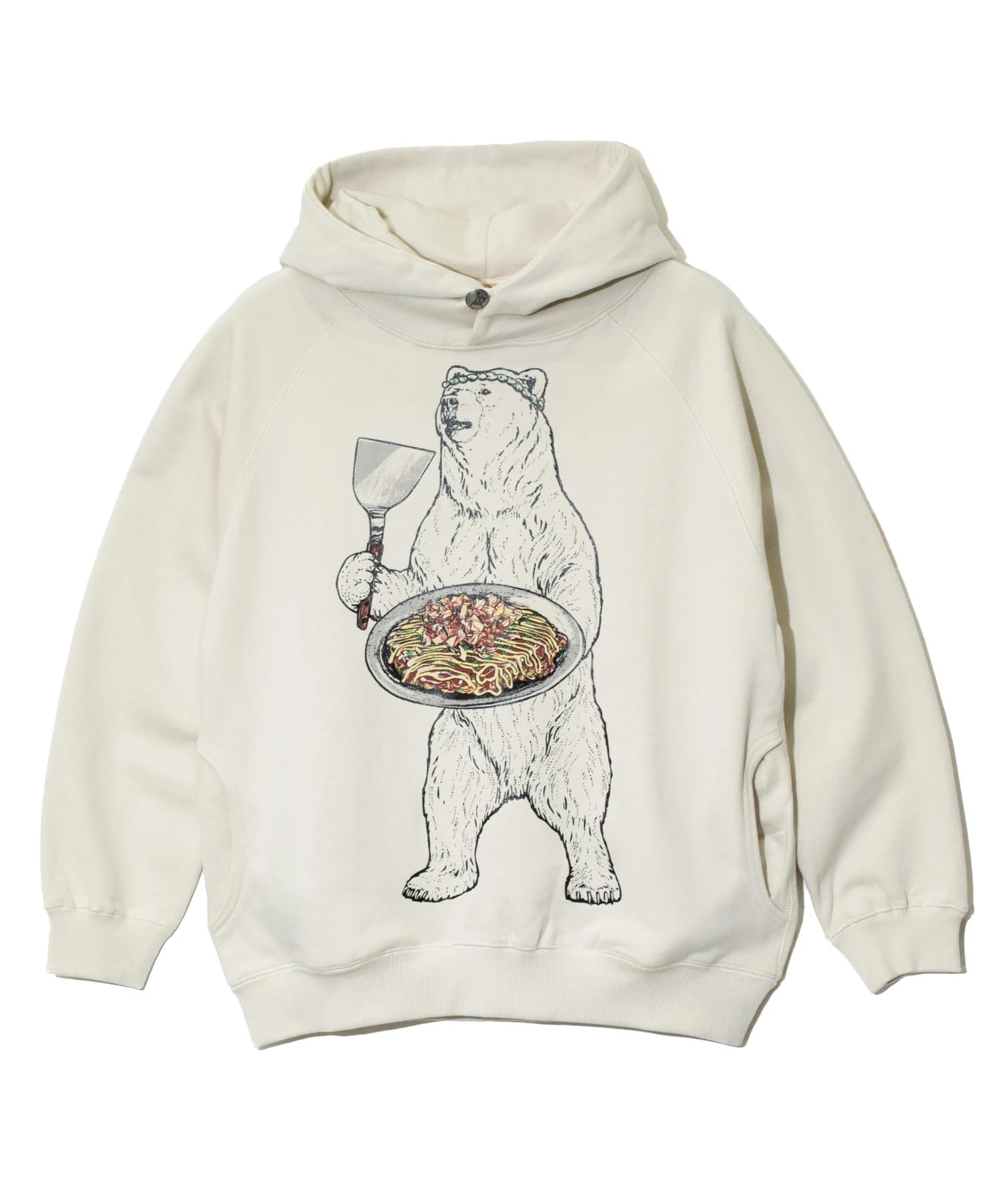 

[go slow caravan] 332607 Okomi Yakikuma Pullover Hoodie, Air-Spun Yarn Fleece, Ivory, Size S