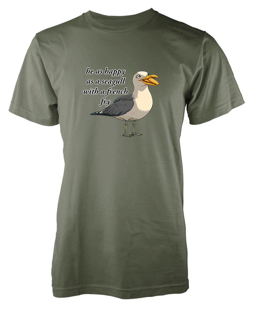 Bnwt Be As Happy As A Seagull With French Fries Adult TShirt Funny Bird Lover