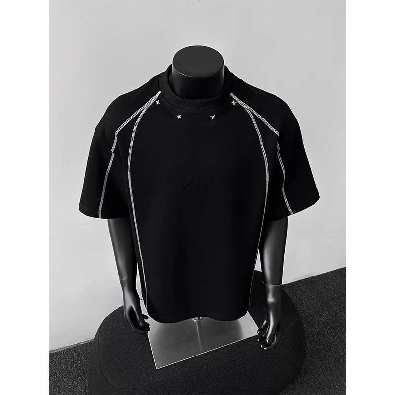 Jiming Line Deconstruction Short Sleeve T-Shirt Men's Summer New American High Street Heavy T-Shirt Loose Casual Half Sleeve Top