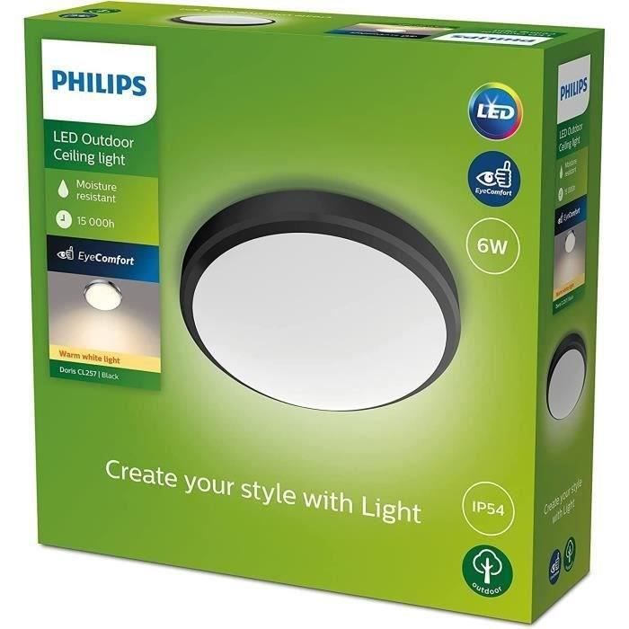 Plafonnier LED PHILIPS DORIS - 6W - 2700K - IP54 - Noir