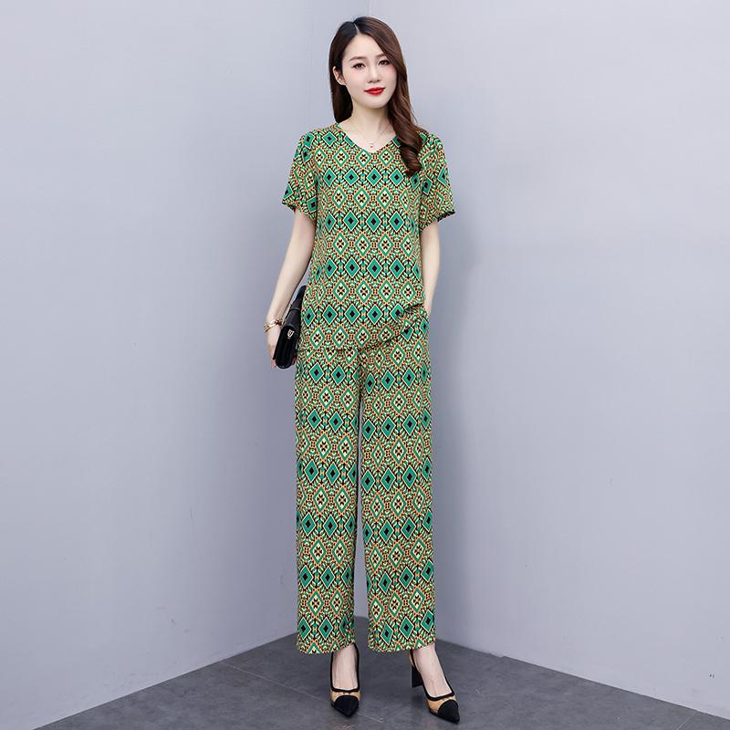 Women Pant Sets  Casual Summer 2 Piece Sets Women Elegant Loose Wide Leg Pants and Short Sleeve Blouse
