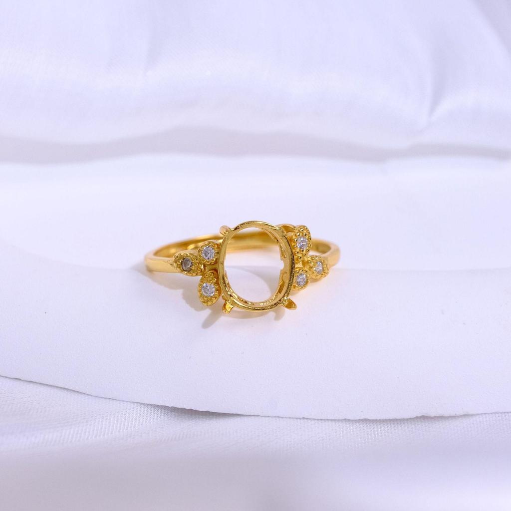 Gold-Plated S925 Sterling Silver Oval Open Ring Setting - Women's Hollow Design Silver Jewelry Accessories