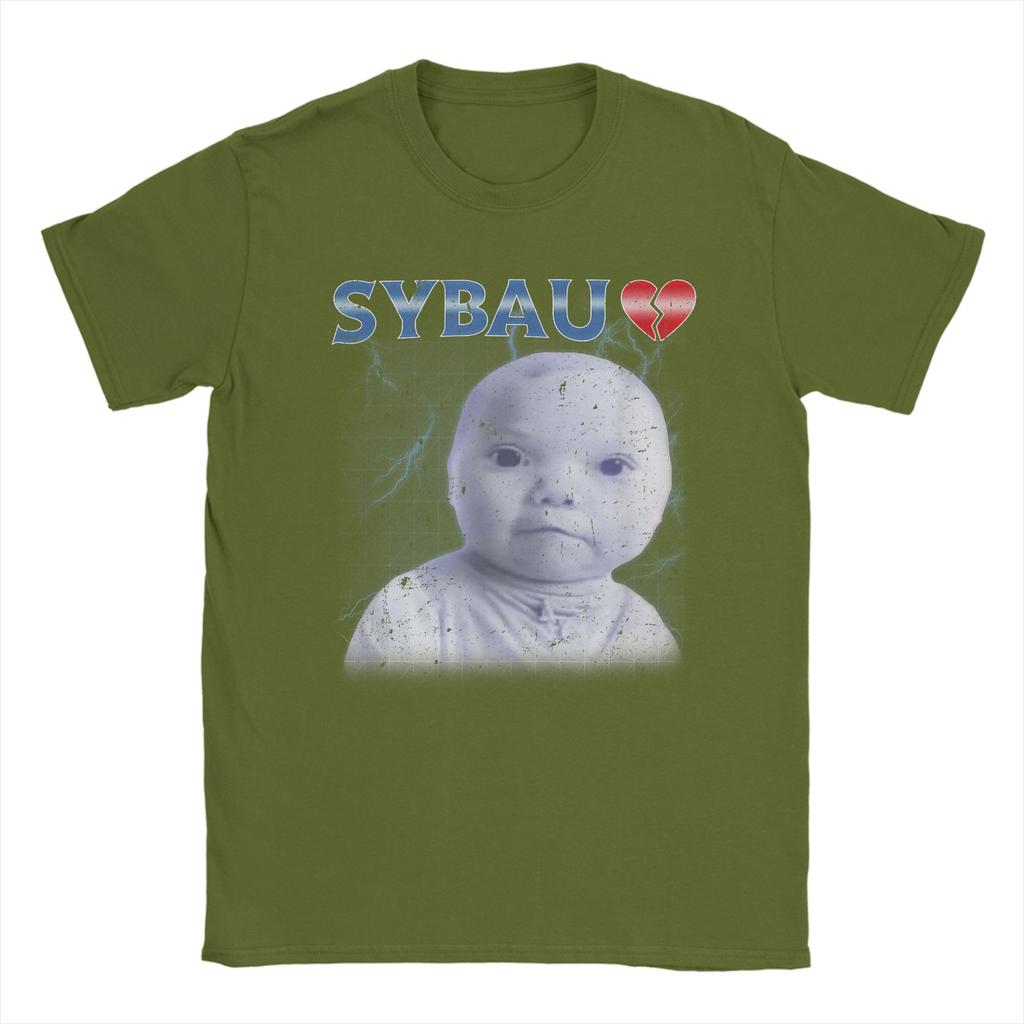 SYBAU Meme Niche Tuff AI Baby Holding Laugh T Shirt Cotton TShirts For Men Hip Hop Tee Shirt ShortSleeve Vintage Clothing