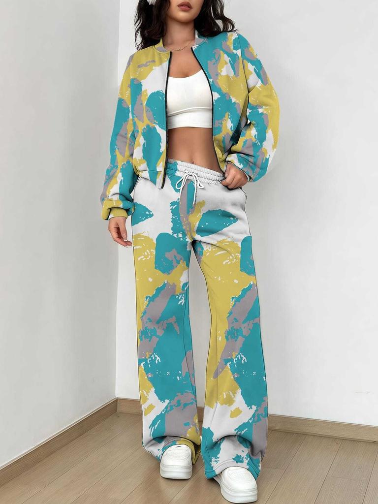 Flame pattern splicing autumn and winter new European and American women's clothing retro pattern printing suit women