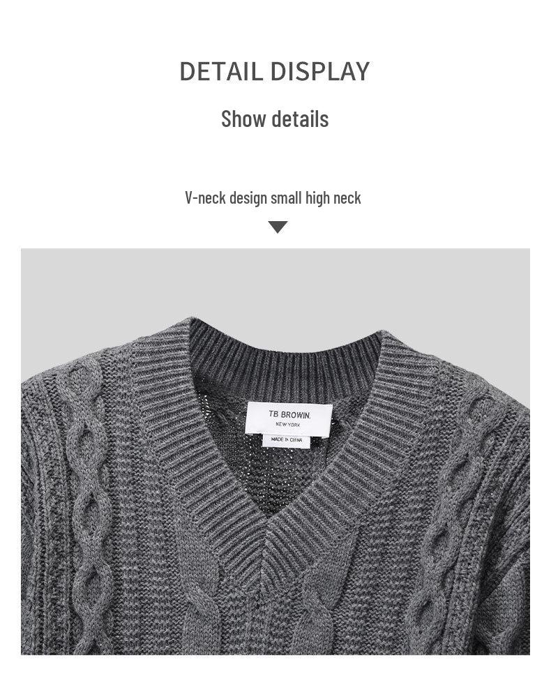 TB Browin Unisex V-Ausschnitt Wollpullover - Koreanischer Stil Lässige Strickware