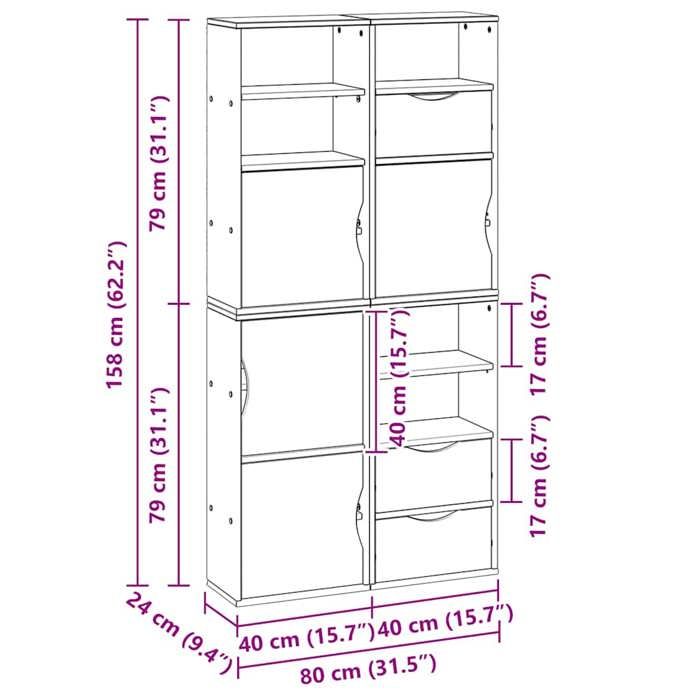 VidaXL Armoires latérales 4 pcs ODDA 40x24x79 cm bois massif pin, armoire, buffet, meuble de rangement de cuisine, meuble de 3365350
