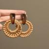 Silver needle resin rattan round pendant earrings niche exaggerated temperament earrings simple fashion versatile earrings