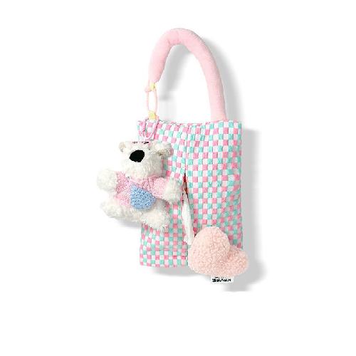 Pink Plaid Fabric Tissue Box Portable Hanging Tissue Case Living Room Container Home Car Towel Napkin Papers Bag Home Decoration