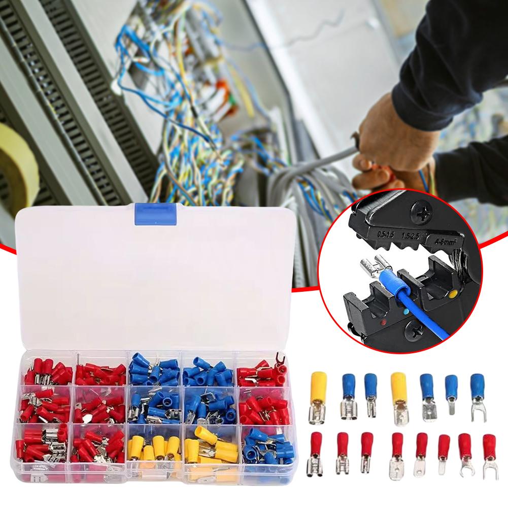 Zestaw 280 sztuk zacisków do przewodów elektrycznych, konektorów oczkowych, płaskich, tulejek, złączek, końcówek, zestaw assortmentowy, zaciskane na zimno