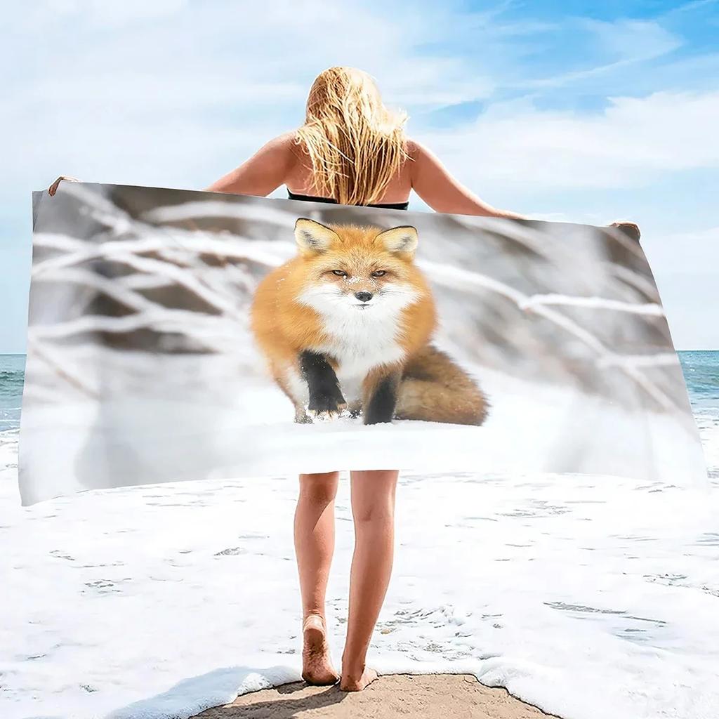 Cute Fox Beach Towel Wild Animal Bath Towels Bathroom Sport Bar Towel for Adult Kids Microfiber Shower Quick Dry Swimming Cover