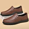 Fashion Classic Brand Men's Leather Casual Shoes Soft Soles Soft Surfaces Men's Loafers Versatile Low Cut Shoes Wear-resistant Brown