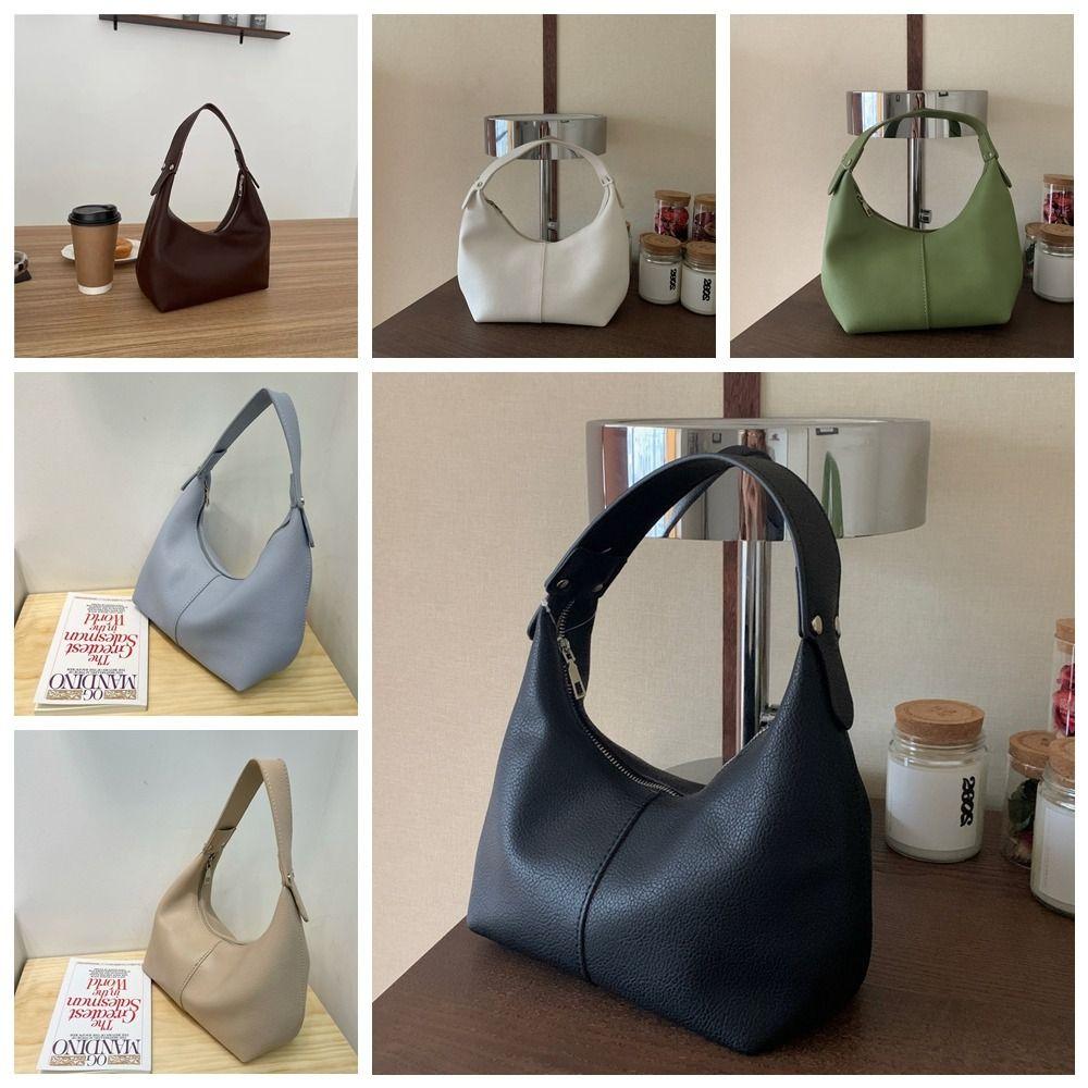 Portable Large Capacity PU Hobo Bag Solid Color Korean Style Shoulder Bag Handbag Fashion Design French Style Handbag Shopping