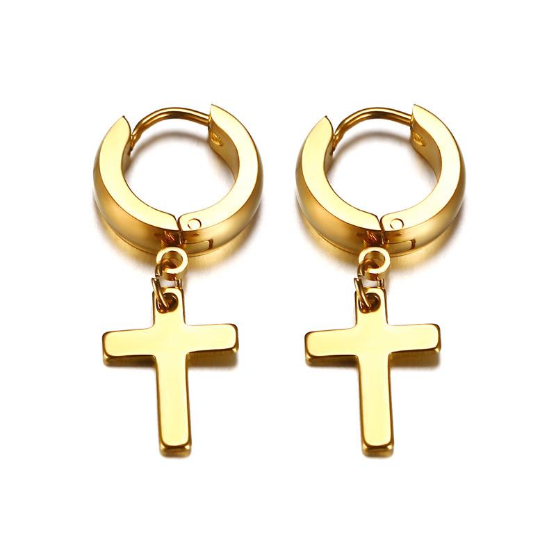 Stainless Steel Earring with Cross Charm for Guys Men's Zircon