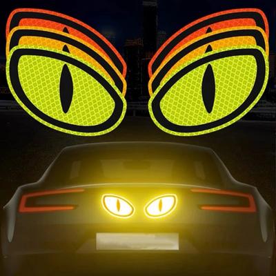2pcs Car Safety Warning Reflective Cat Eye Sticker Rear Trunk Safety Reminder Reflective Sticker Motorcycle Body Sticker