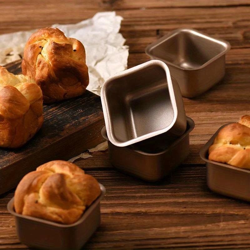 4pcs Square Carbon Steel Cake Mold Non-stick Small Bread Toast Trays Baking Pan Multifunctional Mousse Cup Kitchen Baking Tools