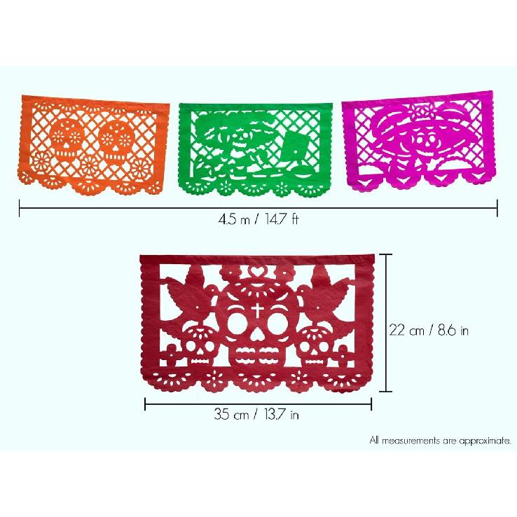 Altar de Ofrendas Dia de Los Muertos Mexican Papel Picado Tissue Paper Banner. Colorful Day of The Dead Decorations Medium Size Panels