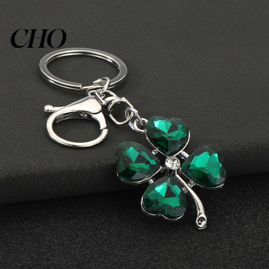 Blue Rhinestone Keychain Pendant Sparkling Rhinestones Four-Leaf Clover Design Key Chain with Lobster Clasp Easy To Hang Holder Backpack Car Accessory