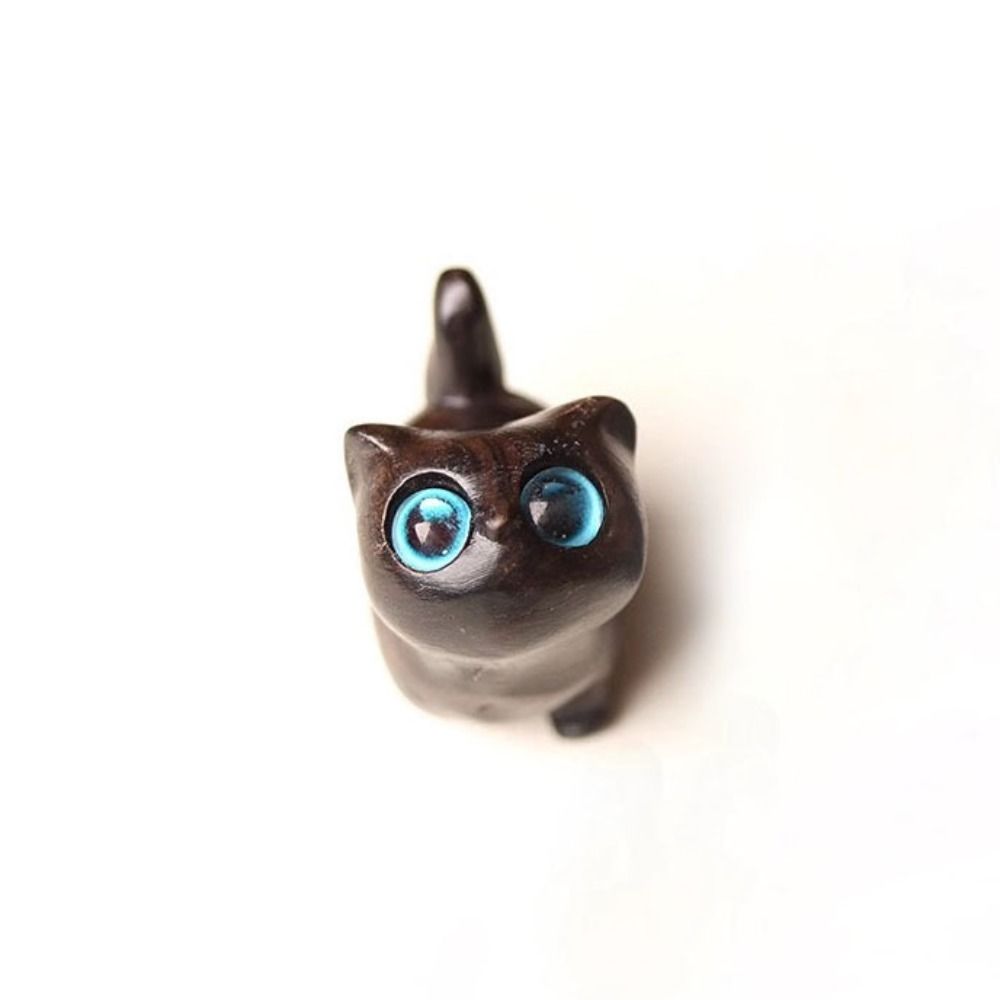 Sandalwood Cat Desktop Figurine Kawaii Animal Sculpture Office Figurine Animal Doll Toy  Home
