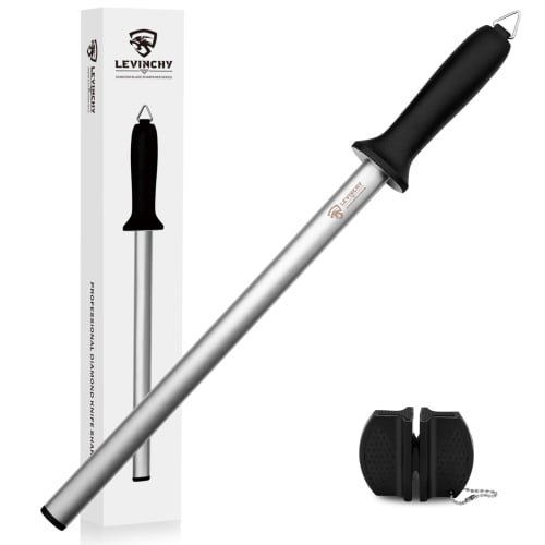 

LEVINCHY Diamond Knife Sharpening Steel - 12-inch Professional Diamond-Coated Honing Steel, Premium Knife Sharpener Rod for All Knives, Lightweight an