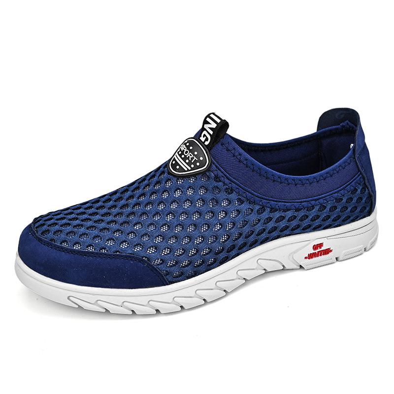 Summer Sneakers Men's Shoes Mesh Breathable One Pedal Lightweight Shock Absorption Non-Slip Outdoor Casual Shoes Walking Shoes