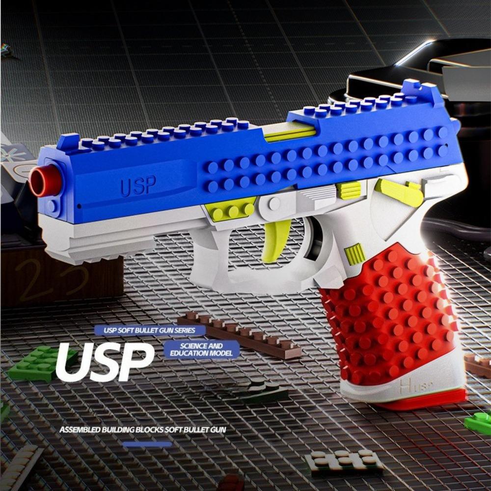 DIY Bricks Assemble USP Soft Bullet Gun Toy Safe Foam Dart Outdoor Shooting Game Toy Perfect Birthday Gifts for Children