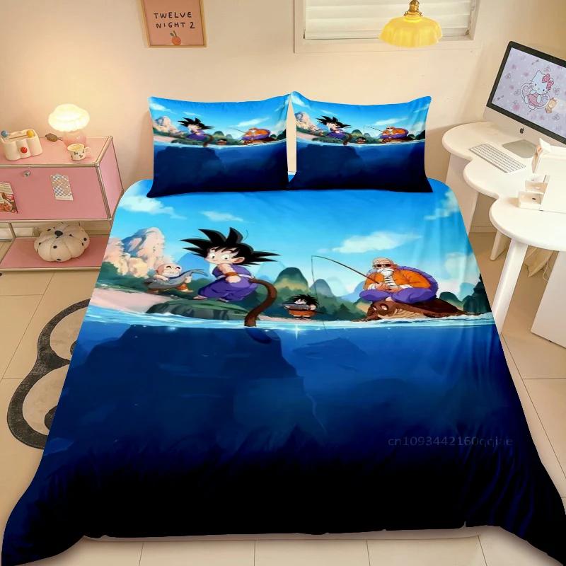 Tens Japanese D-Dragon-Bal Soft Duvet Cover Anime Super Saiyan Beding Set Son Goku Comfortable Quilt Cover Set Warm Comforter Cover for Bedrom