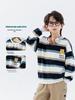 Boys' Fleece-Lined Striped Crewneck Hoodie - 2025 Autumn/Winter, Thick Long-Sleeve, Fashionable for Older Children