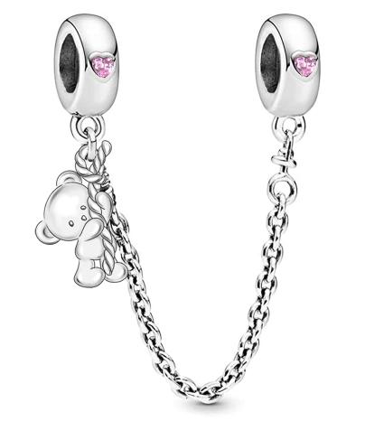 925 Silver Safety Chain Charm Bracelet Set Clover Lock Key Bear Peace Dove Fruit Decoration Beaded Fine Jewelry Gift