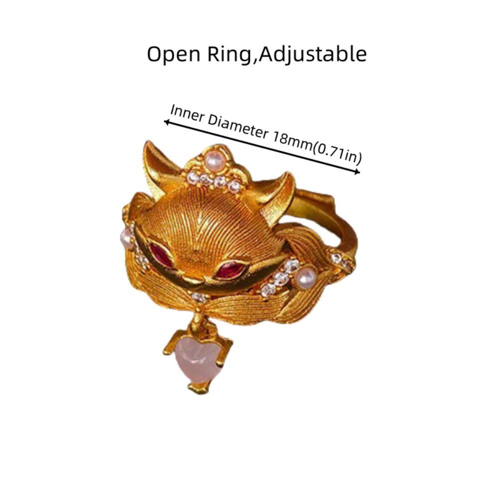 Chinese Style Rhinestone Opening Ring Textured Animal Ring Fashion Vintage Metal Ring  Women