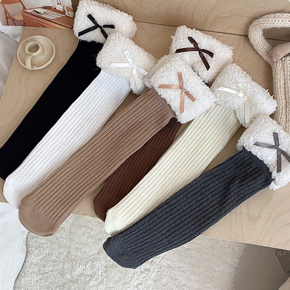 Autumn&Winter Plush Hosiery Cotton Bow Socks Harajuku Lamb Wool Stocking  Toddle