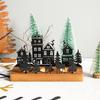 Solid Wood Iron Holder Christmas Town Silhouette Candle Holder, Wooden Tea Light Stand for Indoor Ornament Tabletop Decoration, Metal Festive