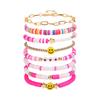Korean version of fashion new multi-layer elastic thread soft pottery love smiley face bracelet set retro handmade pearl jewelry women