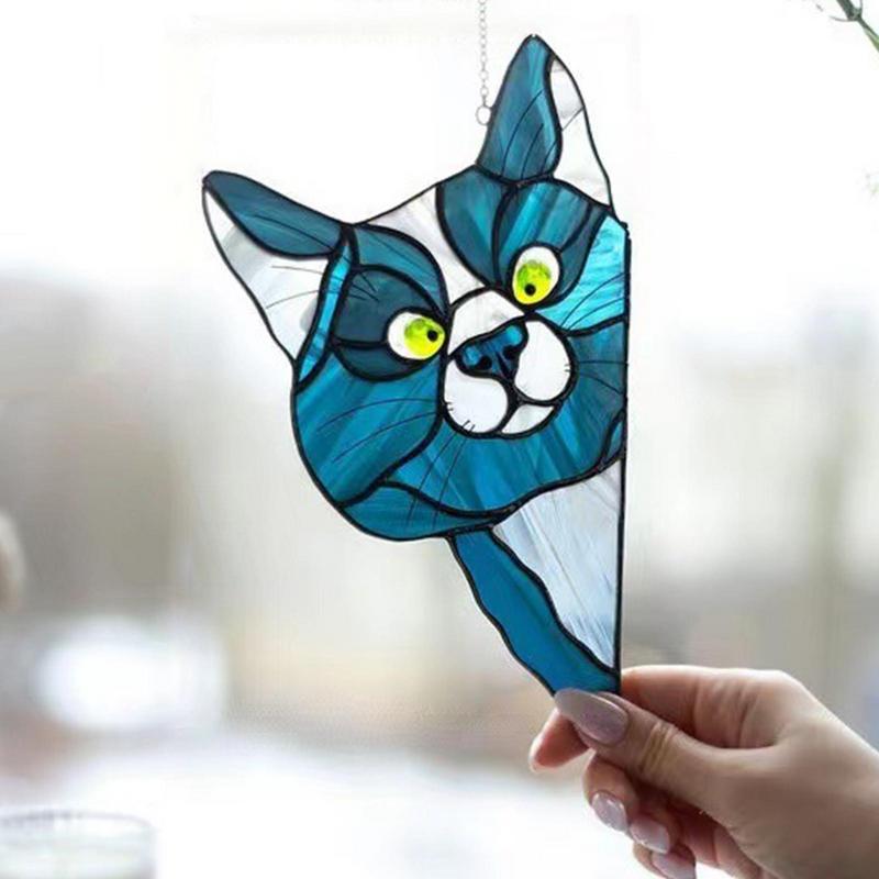 Vitray Pencere Kolye Askısı Süs Kedi Kediler Ev Asılı Dekorasyon Pencere Dekor Askı Cam Güneş Tutucu