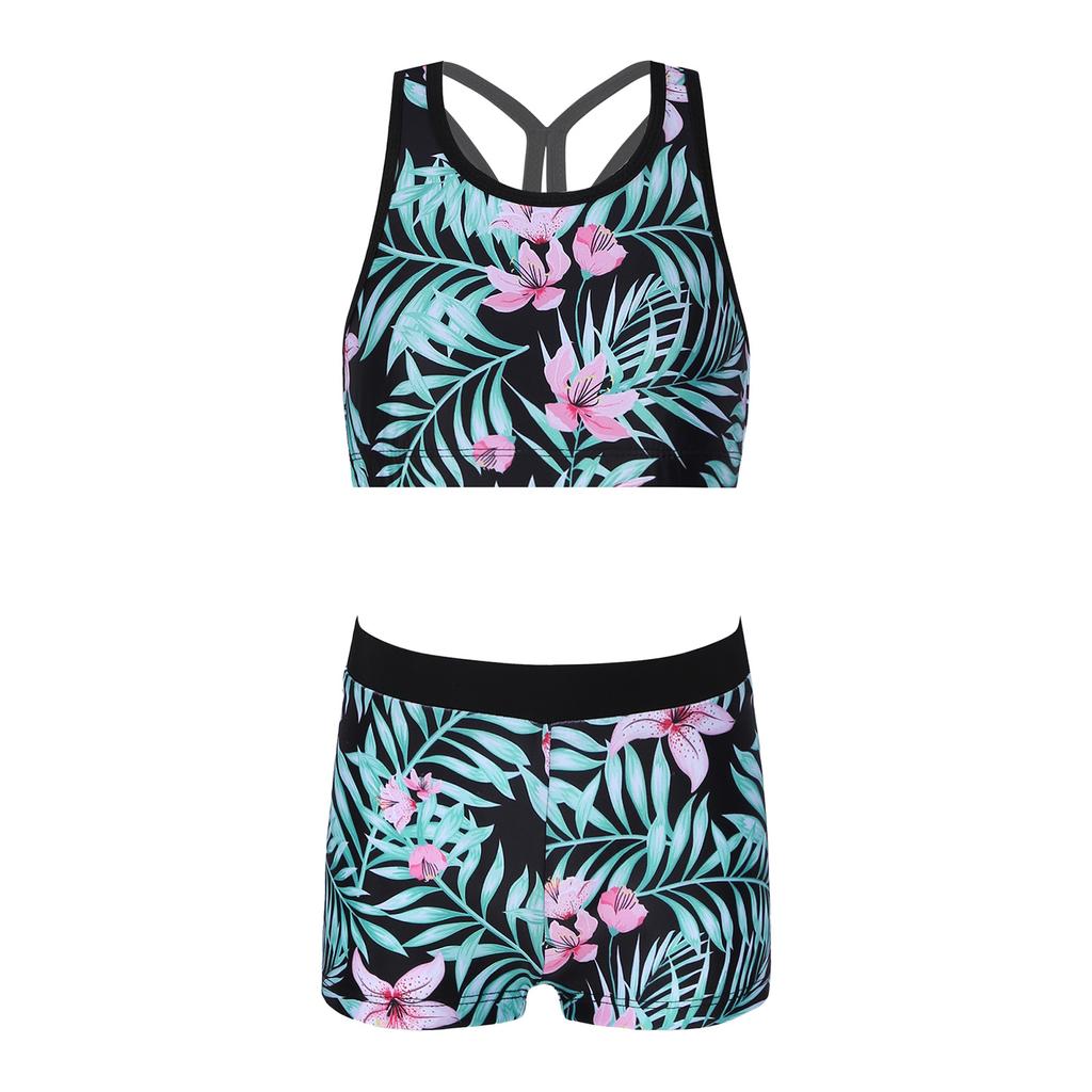 Crew Neck Patterns Printed Sleeveless Y-Shaped Back Tank Vest with Elastic Waistband Boyshorts Athletic Sets