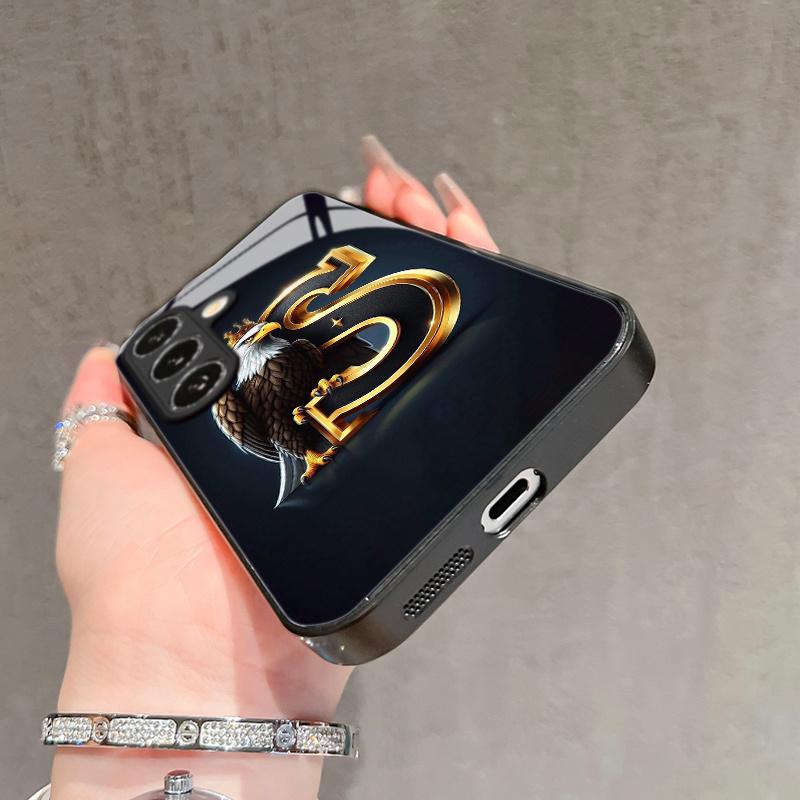 Gold Crown Eagle Letter S Electroplated Glass Phone Case for Samsung GalaxyS26 S25 S24 S23 S22 S20 FE Ultra Plus anti drop Cover