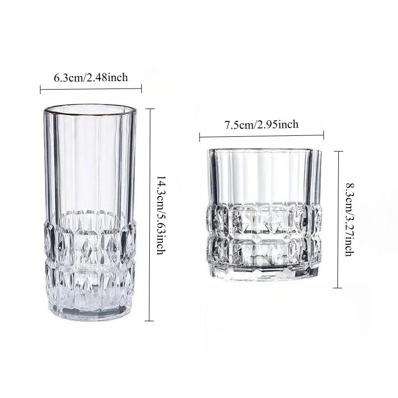 225ml/280ml Creative Glass Cup Luxury Wine Glass Transparent Brandy Mojito Cups Cocktail Glass High End Relief Whiskey Glass Bar