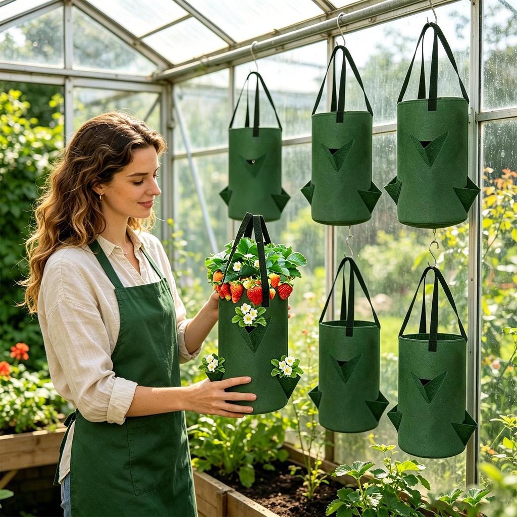 Hanging Strawberry Planting Bag 5 Pieces Breathable Hangable Fabric With 6 Planting Holes Strawberry Growing Containers For yard