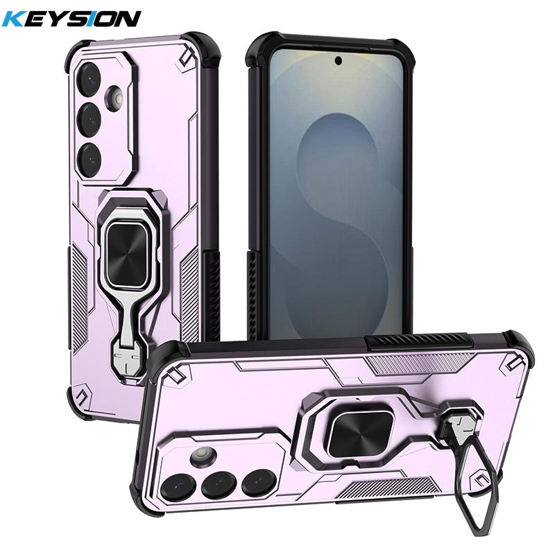 KEYSION Etui odporne na wstrząsy do Samsung S25 Ultra 5G Miękki silikon + PC Pionowy metalowy stojak na telefon Tylna obudowa do Galaxy S25+ Plus