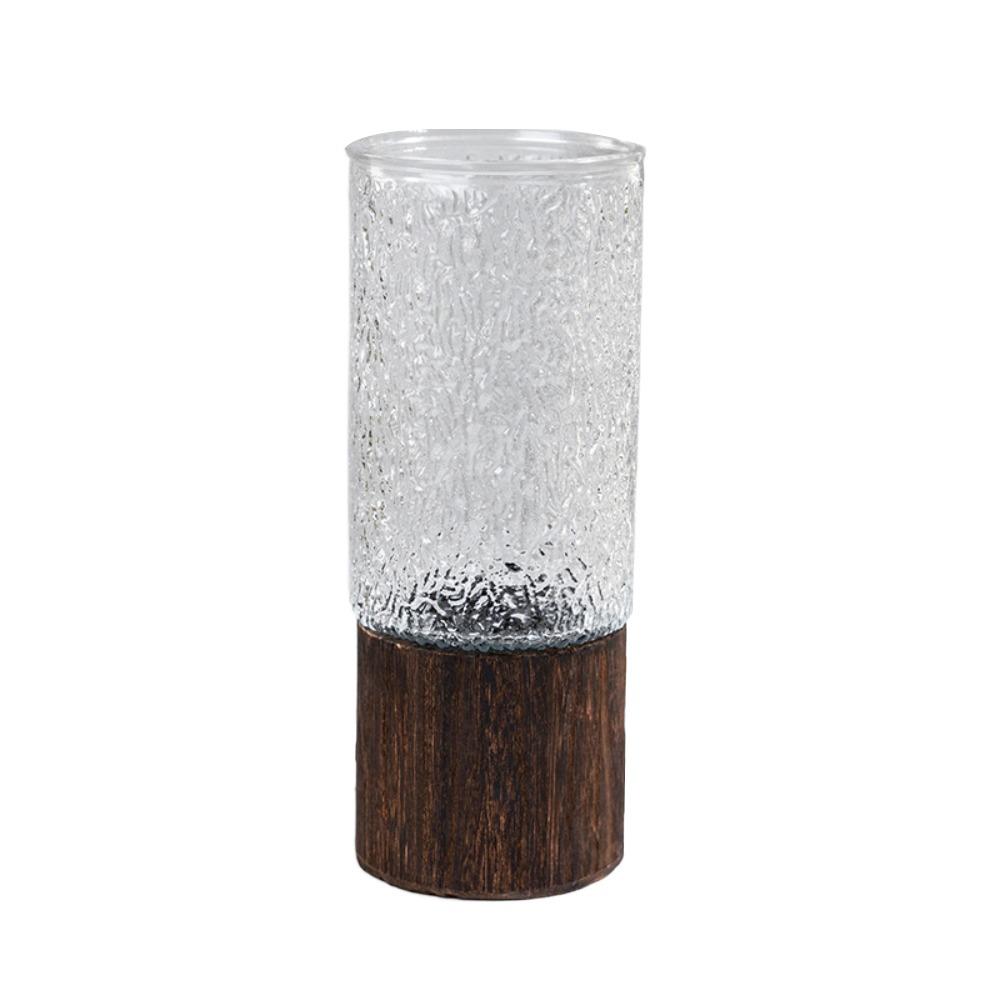 Elegant Transparent Flower Vase Wooden Base Hydroponic Flower Pot Glass Vase Home
