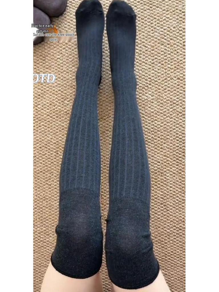 Women's Japanese-Style Color Block Over-the-Knee Socks - Solid Color, Versatile Spring/Autumn Knee-High JK Slouch Socks