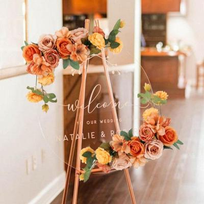 2 Pcs/set Wedding Flowers Welcome Sign Flowers Fake Roses Combo Silk Peony for Wedding Reception Backdrop Table Decorations Welcome Sign