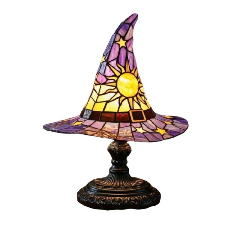 Witch Hat Nightlight USB Powered Handmade Resins Wizard Hat Table Lamp Ornament for Halloween Decoration Gift Giving