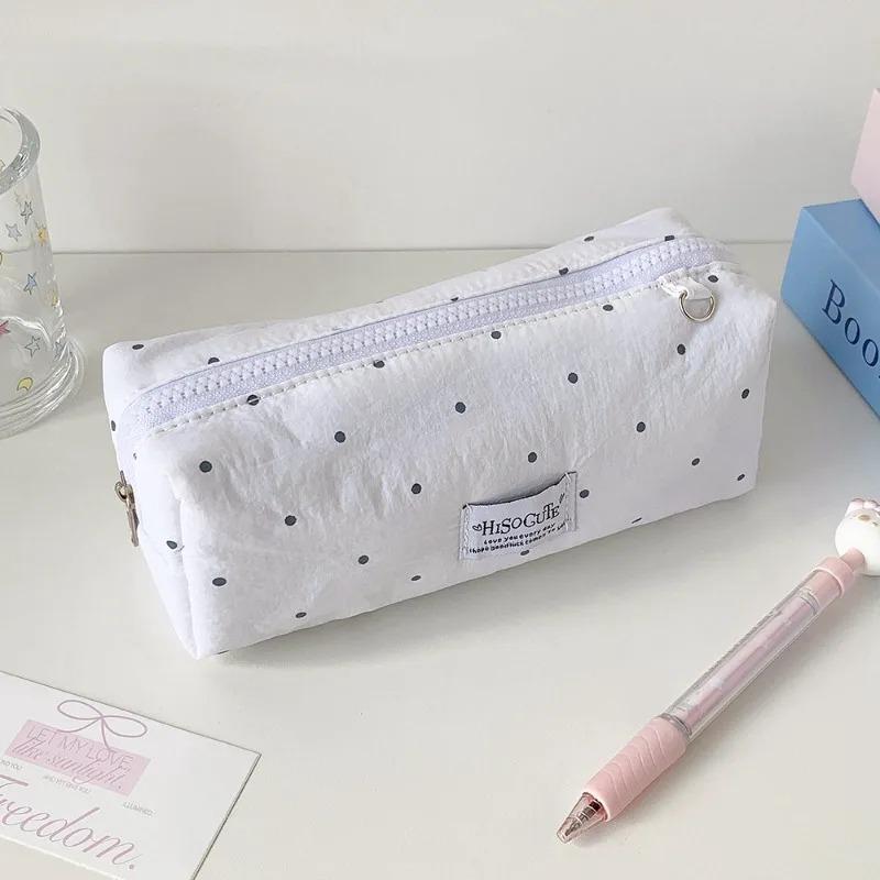 Korean Style Polka Dot Solid Pencil Case INS Aesthetic Cute Student Stationery Bag Portable Makeup Cosmetic Pouch for Travel