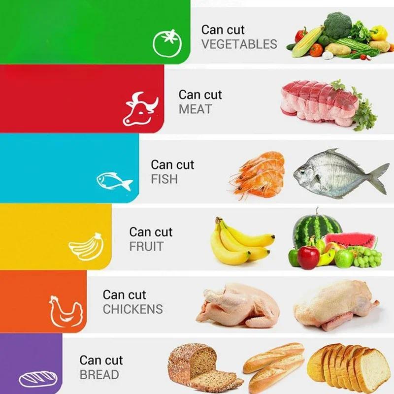 6Pcs Plastic Nonslip Chopping Block Easy To Clean Colorful Cutting Mat Flexible Fruit Vegetable Cutting Board Home Kitchen Tools