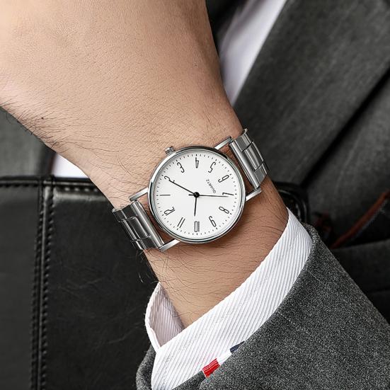 Men Dress Watch Round Dial Band Quartz Wristwatch Stainless Steel Elegant Analog Watch for Casual or
